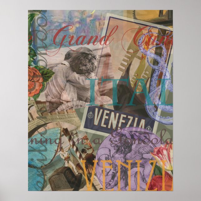 Affiches Venise Vintage tendance Italie Voyage Collage (Devant)
