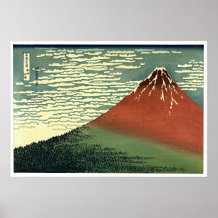 Affiches Vent du sud d'Hokusai, ciel dégagé ou "Fuji rouge"