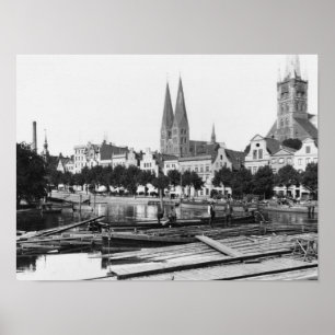 Affiches Vente de bois sur la rivière Trave, Lubeck, c.1910