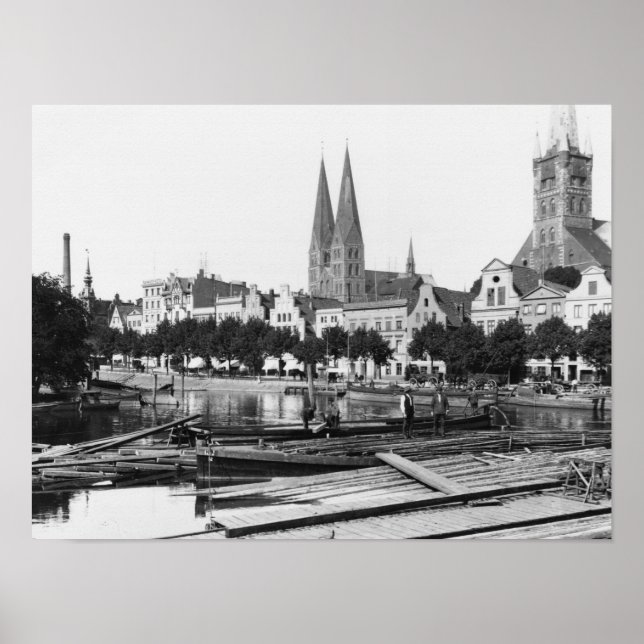Affiches Vente de bois sur la rivière Trave, Lubeck, c.1910 (Devant)