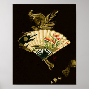Affiches Ventilateur oriental criblé au design floral
