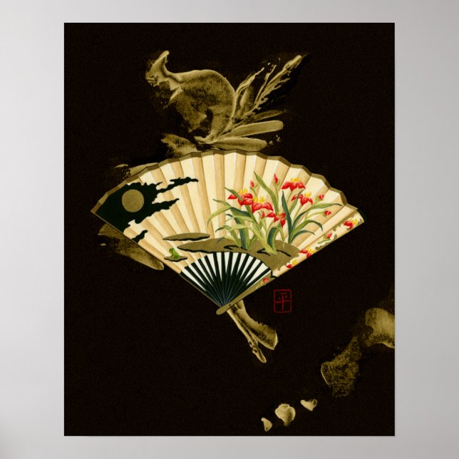 Affiches Ventilateur oriental criblé au design floral (Devant)