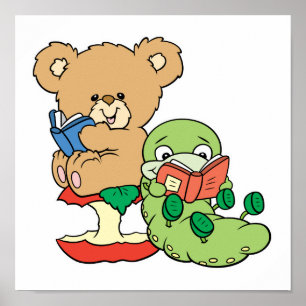Affiches Ver du livre mignon et ours de lecture