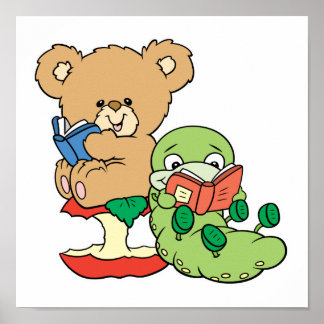 Affiches Ver du livre mignon et ours de lecture