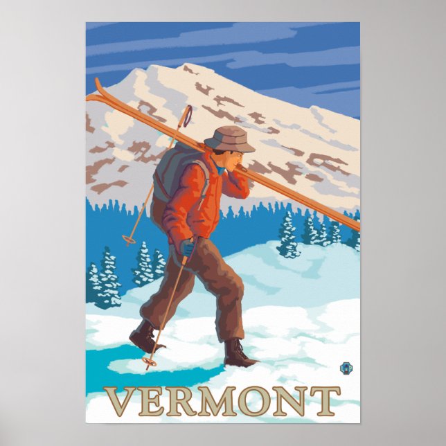 Affiches VermontSkier transportant des skis (Devant)