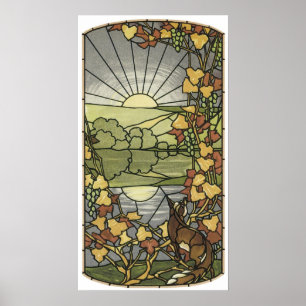 Affiches Verre à collier avec renard et raisins