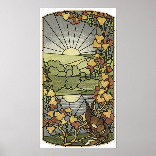 Affiches Verre à collier avec renard et raisins (Devant)