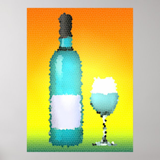 Affiches verre à vin et bouteille : vitrail (Devant)