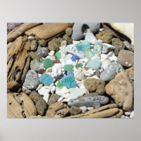 Affiches Verre de Mer Plage Coquillages Fossiles P