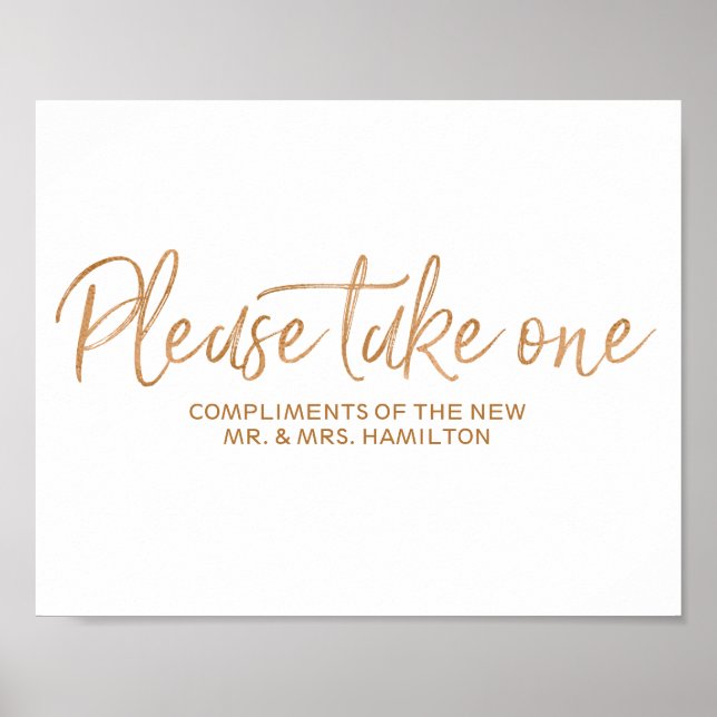 Affiches Veuillez prendre un 8x10 Rose Gold Wedding Favors  (Devant)