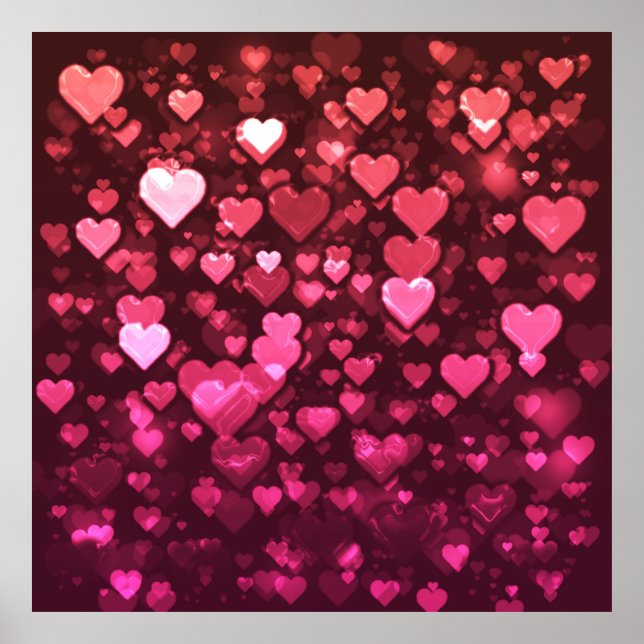 Affiches Vibrant Coeurs de Bokeh rose et rouge de l'amour (Devant)