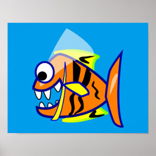 AFFICHES VICIOUS CARTOON FUNNY PIRANHA FISH SEA LOGO GRAPHI