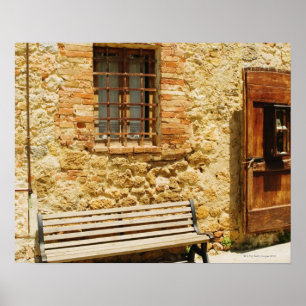 Affiches Videz le banc devant un mur, Monteriggioni,