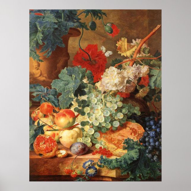 Affiches Vie morte avec fleurs et fruits (Devant)