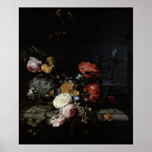 Affiches Vie morte avec fleurs et insectes