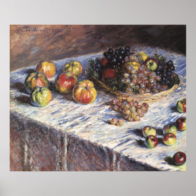 Affiches Vie morte avec pommes et raisins par Claude Monet (Devant)