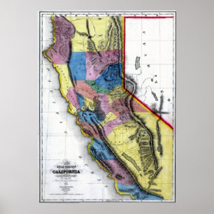 Affiches Vieille carte 1851 de la Californie