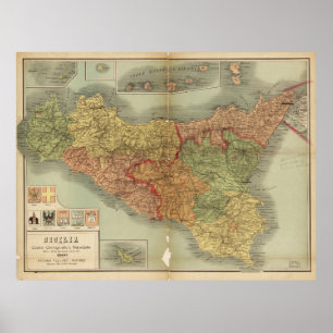 Affiches Vieille carte de la Sicile à partir de 1900 (cart