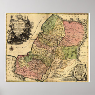 Affiches Vieille carte de la Terre Sainte et des 12 tribus