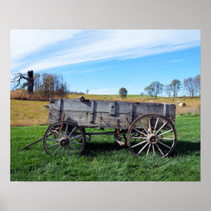 Affiches Vieille ferme Wagon in Hay Field