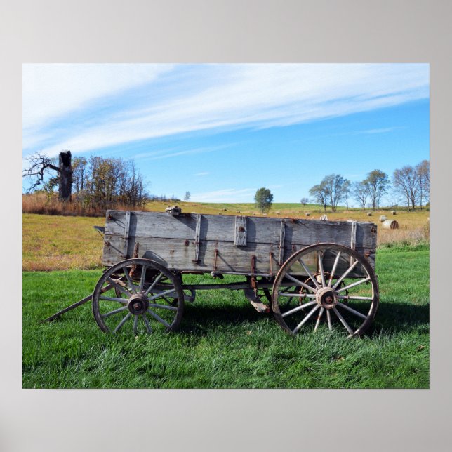 Affiches Vieille ferme Wagon in Hay Field (Devant)