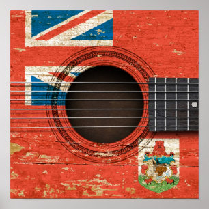 Affiches Vieille guitare acoustique avec le drapeau des
