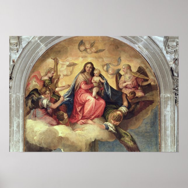 Affiches Vierge et enfant avec des musiciens anges (Devant)