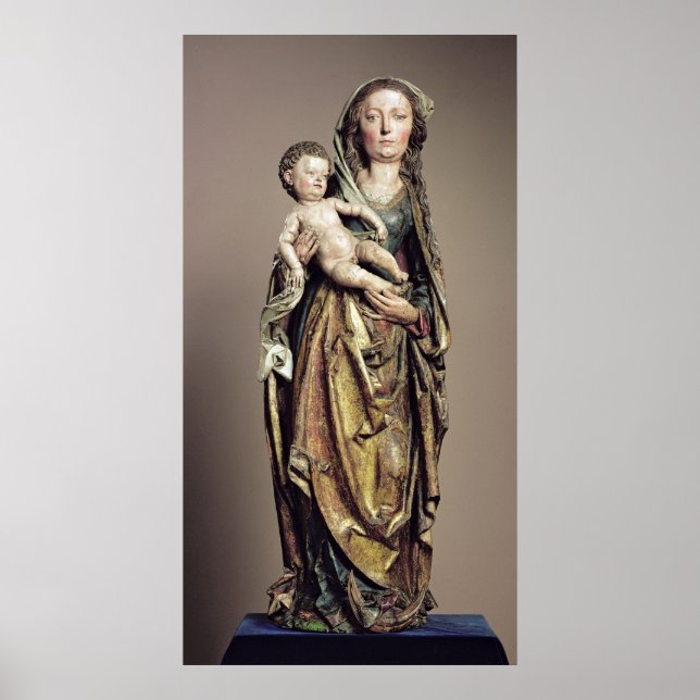 Affiches Vierge et Enfant, Sculpture en bois (Devant)