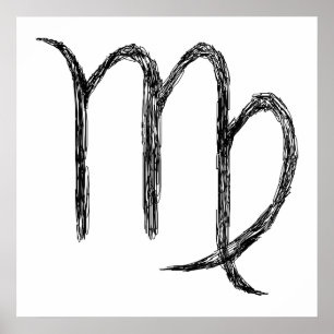 Affiches Vierge. Panneau astrologie zodiaque. Noir.