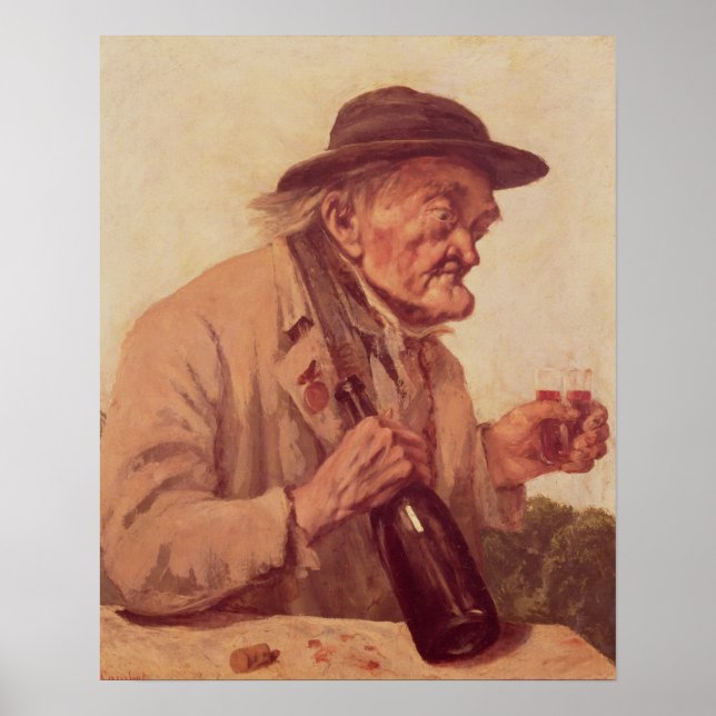 Affiches Vieux homme avec un verre de vin (Devant)