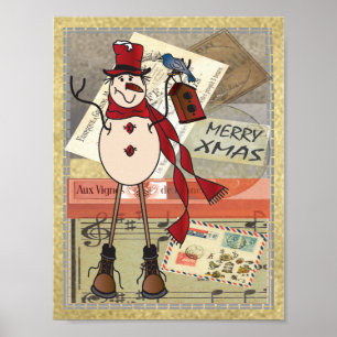Affiches Vieux mode Red Snowman   Noël