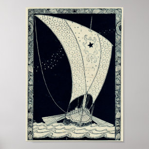 Affiches Viking Longship naviguant la nuit