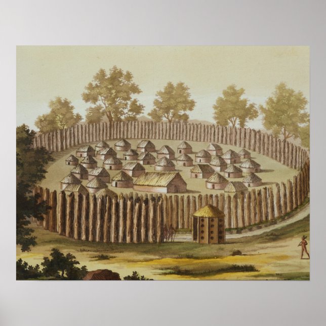 Affiches Village d'une tribu indigène en Floride, engrave (Devant)