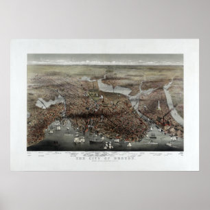 Affiches Ville 1873 de Boston, vue d'oeil d'oiseaux
