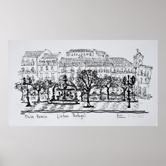 Affiches Ville Carré Placa Rossio | Lisbonne, Portugal (Devant)