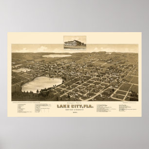 Affiches Ville de lac, carte panoramique de FL - 1885