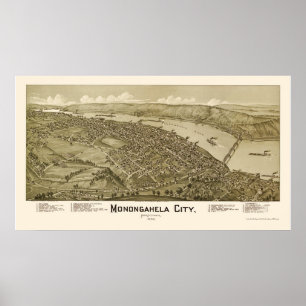 Affiches Ville de Monogahela, carte panoramique de PA -