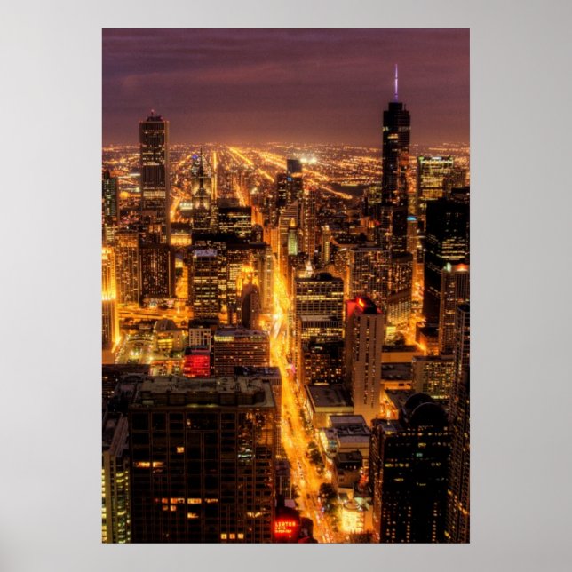 Affiches Ville de nuit de Chicago (Devant)