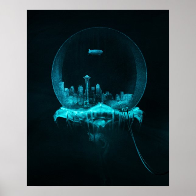 Affiches Ville d'Imaginaire dans un globe de neige avec un  (Devant)