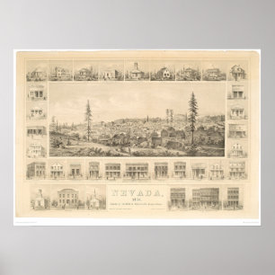 Affiches Ville du Nevada, carte panoramique 1856 (1184A) de