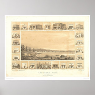 Affiches Ville en croissant, carte panoramique 1857 (0465A)