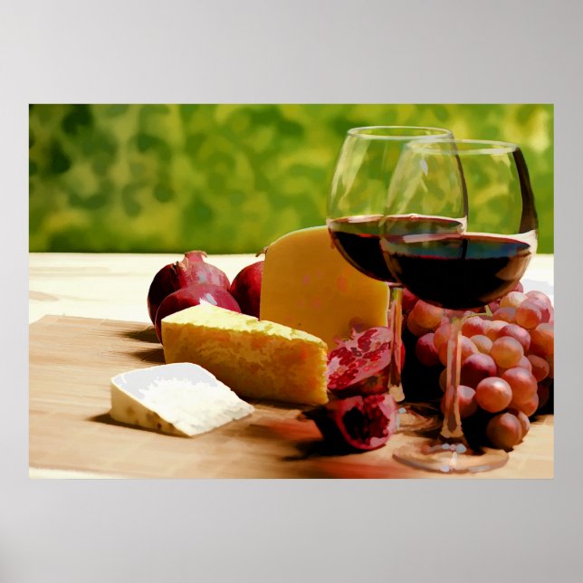 Affiches Vin de campagne, fromage et fruits (Devant)