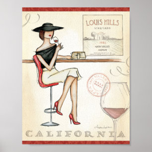 Affiches Vin potable de femme à la mode