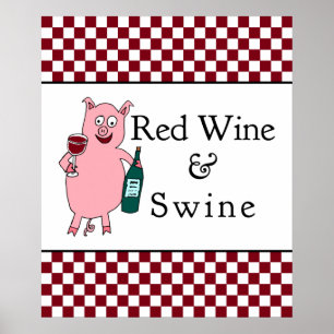 Affiches Vin rouge et porc