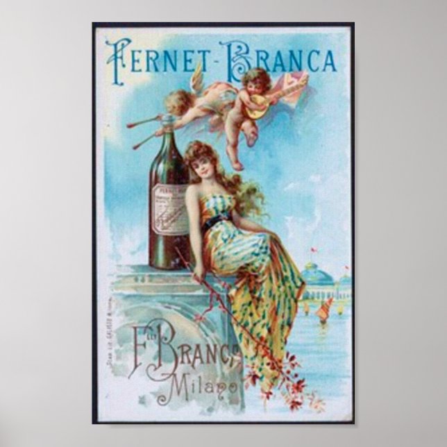 Affiches Vin vintage avec dame et cépages (Devant)