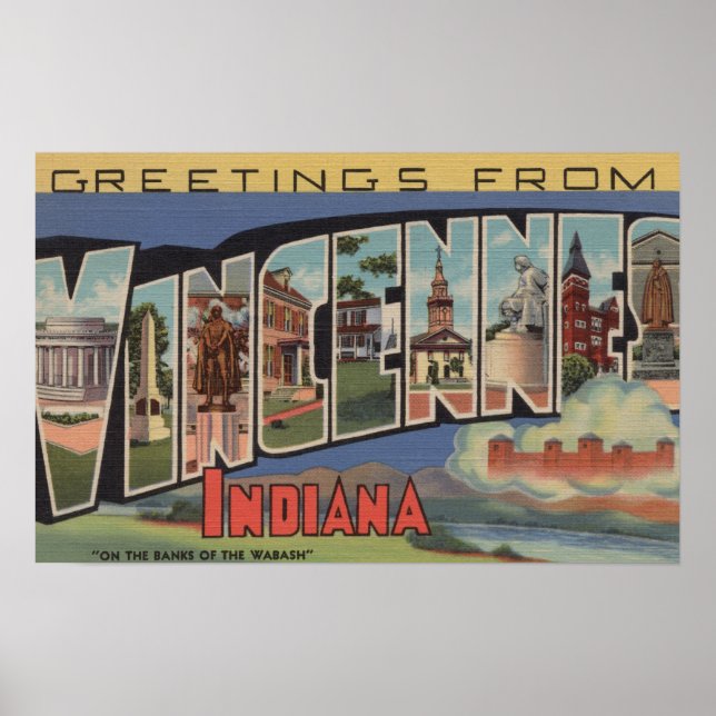 Affiches Vincennes, Indiana - Scènes de grandes lettres (Devant)