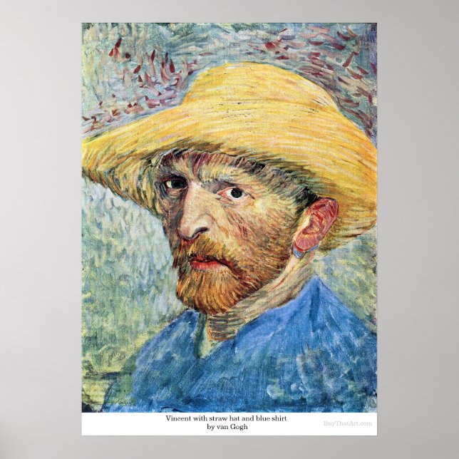 Affiches Vincent avec casquette paille et chemise bleue de  (Devant)