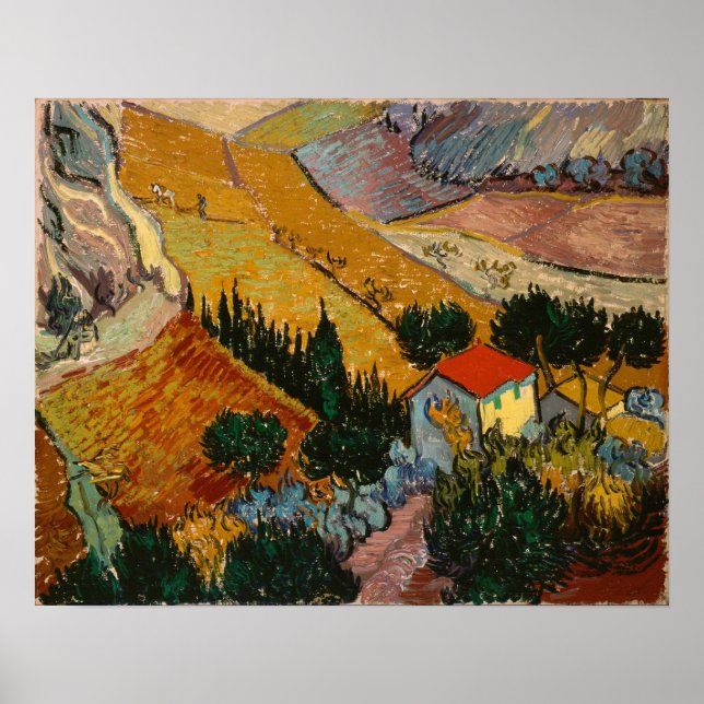 Affiches Vincent van Gogh | Paysage avec Maison & Plowman (Devant)