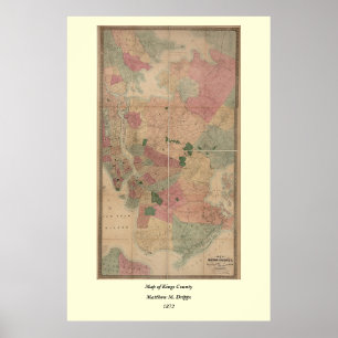 Affiches Vintage 1872 Brooklyn Map - New York City, Queens