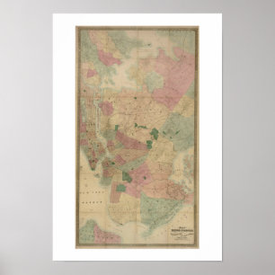 Affiches Vintage 1872 Brooklyn Map - New York City, Queens